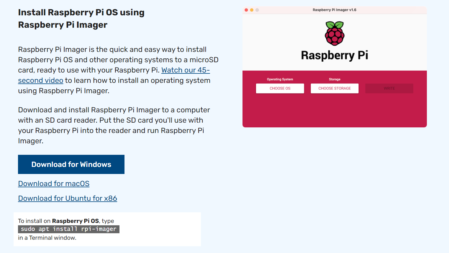 Raspberry Pi Imager Page