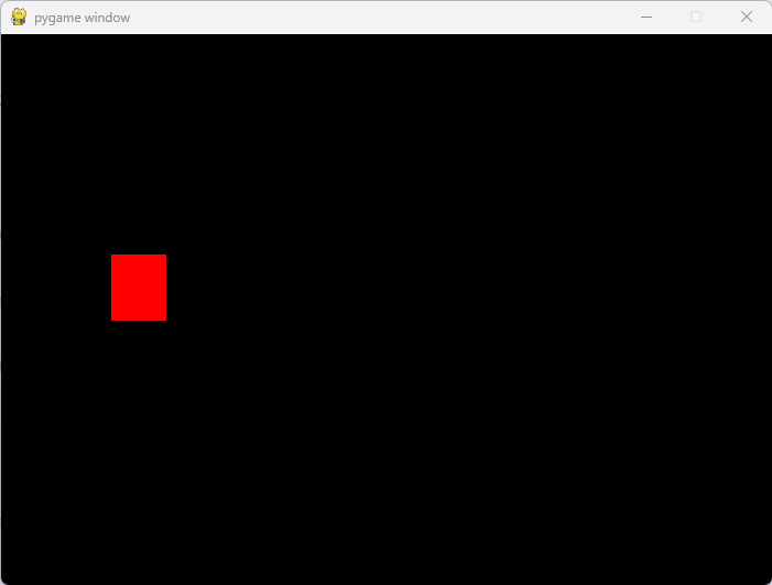 Pygame window with red rectangle